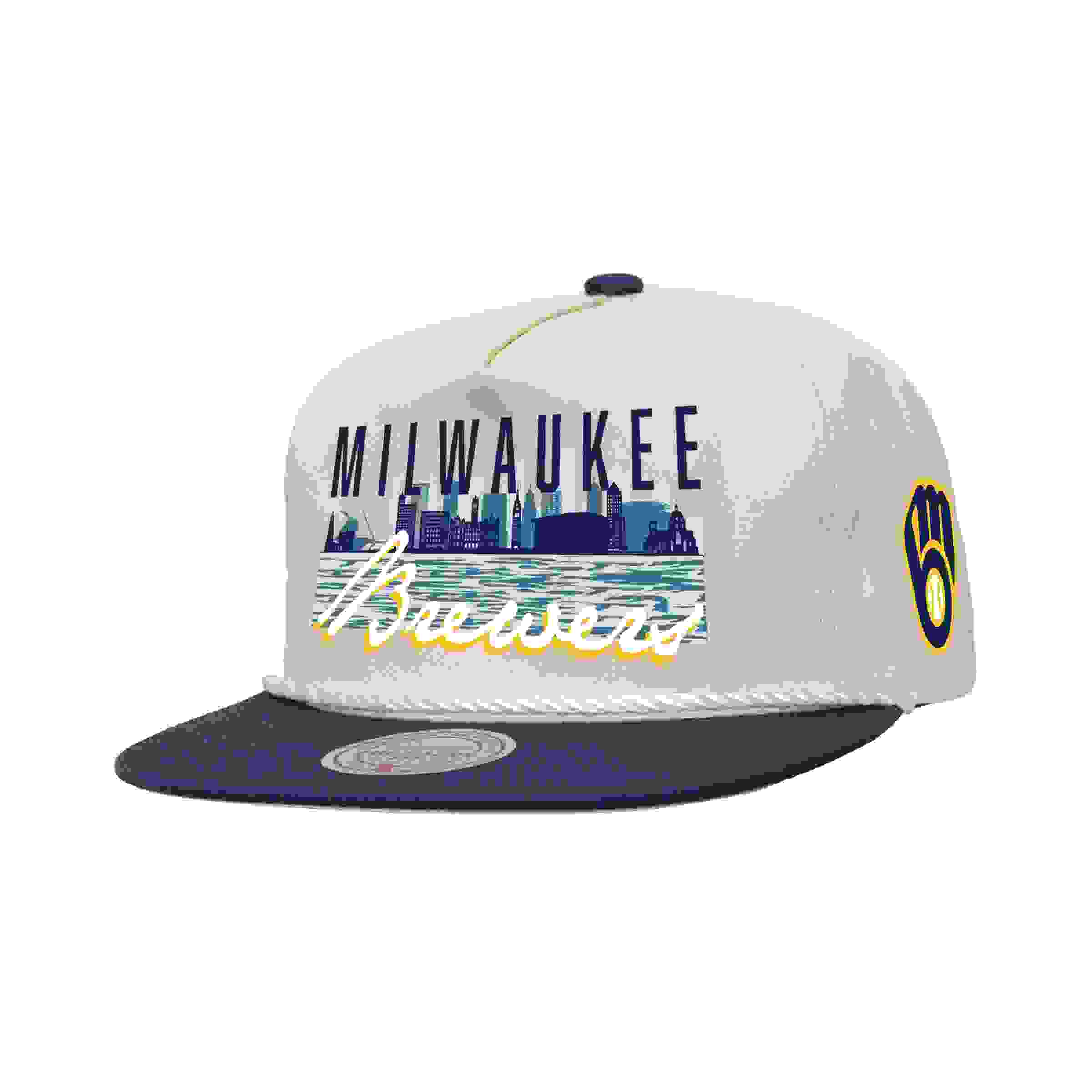 Mitchell & Ness Milwaukee Brewers Cityscape Cream Snapback Hat